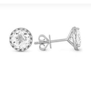 14K White Gold White Topaz and Diamond Halo Earrings